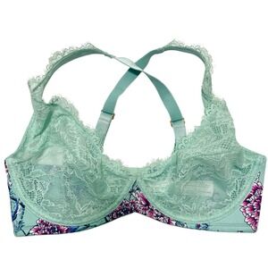 Soma Sensuous Chantilly Plunge Bra 34DD Lace Floral Mint Green Feminine Romantic